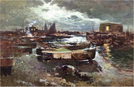 Girodana, Felice (1880 Neapel-1964 Capri) "Hafen bei Nacht", Öl/Lw., sign. u.r., 50x67 cm, Rahmen