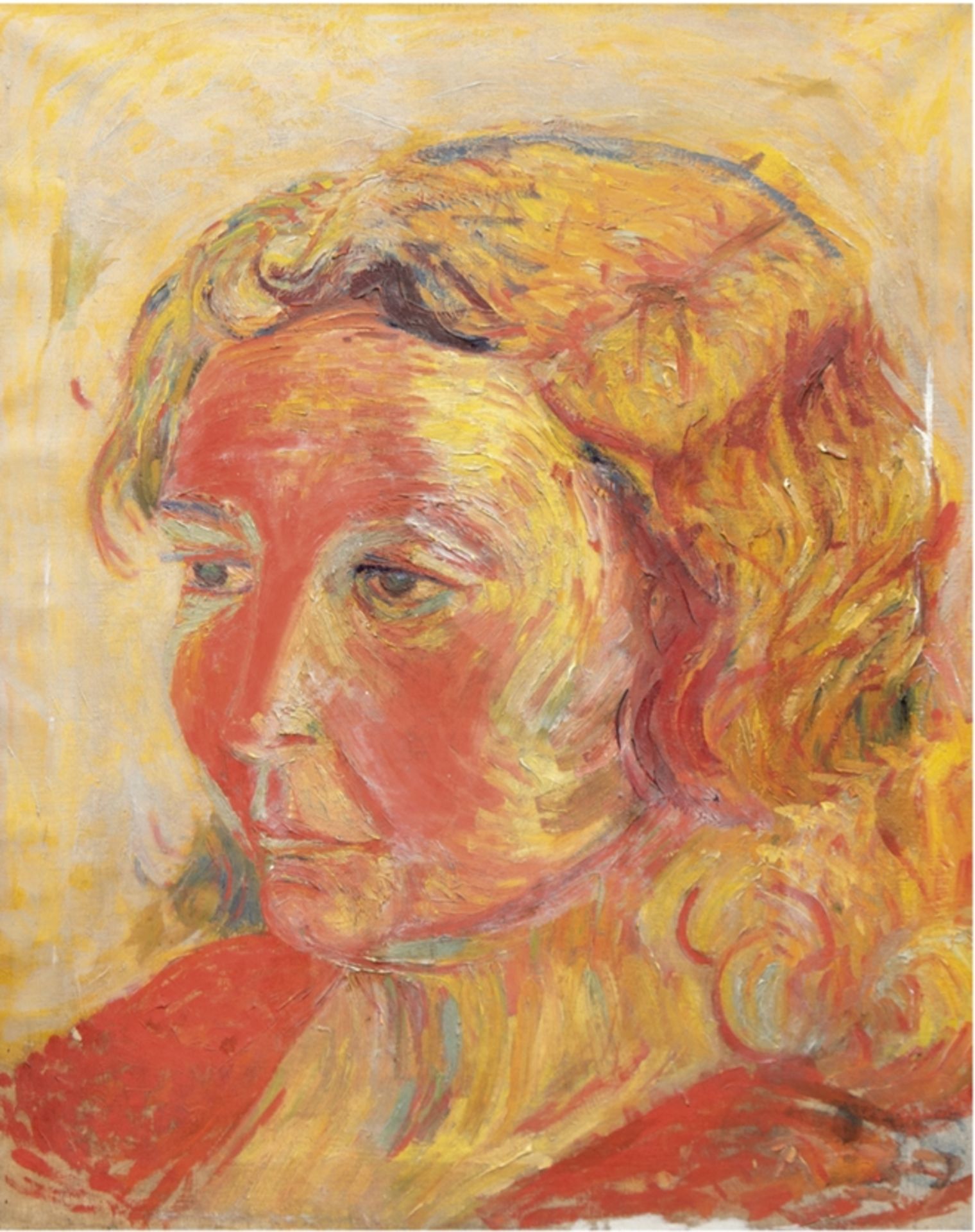 "Frauenporträt", Öl/Lw., unsign., 1 kl. Hinterlegung, 65x51 cm, Rahmen