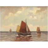 Harländer, Hans (1880 Hamburg-1943 ebenda) "Segelboote auf See", Öl/SH, sign. u.r., 41x50 cm, Rahm