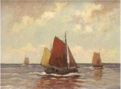 Harländer, Hans  (1880 Hamburg-1943 ebenda) "Segelboote auf See", Öl/SH, sign. u.r., 41x50 cm, Rahm