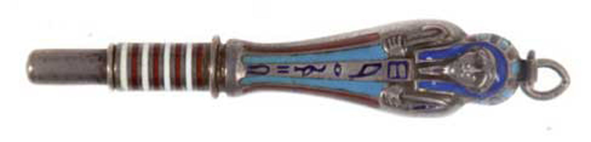 Nadel-Etui, in Form eines ägyptischen Pharaos, 800er Silber, punziert, polychrom emailliert, L. 6,4 - Bild 2 aus 2