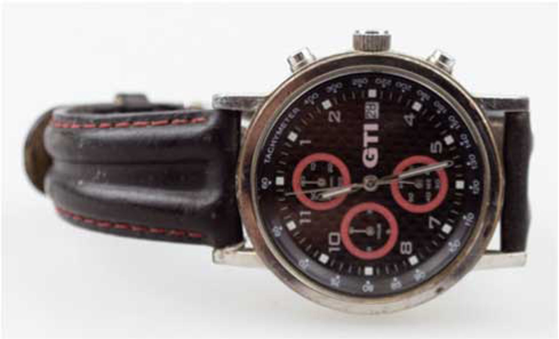 Herrenarmbanduhr, Chronograph "GTI", Quarzwerk, Edelstahlgehäuse, Datumanzeige, funktionstüchtig, D