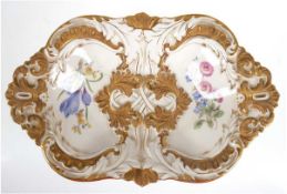 Meissen-Prunkschale, Bunte Blume 2, vergoldeter, floraler Reliefdekor, 1, Wahl, 6x30,5x19 cm