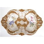 Meissen-Prunkschale, Bunte Blume 2, vergoldeter, floraler Reliefdekor, 1, Wahl, 6x30,5x19 cm