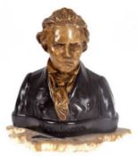 Skulptur "Beethoven", auf versteinerter Holzplinthe, Gips, farbig staffiert, mittig bez., H. 20 cm,