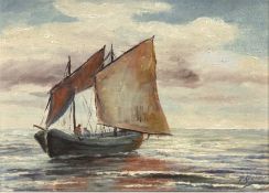 Stöver, Paula (1918 Bremen-1982 Worpswede) "Fischerboot auf See", Öl/Mp., sign. u.r., 23,5x29 cm, R