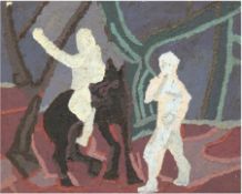 Nastasio, Alessandro (1934 in  Mailand geb.) "Mann auf Pferd mit Begleiter", Öl/Lw., rücks. sign.50