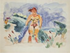 Hauptmann, Ivo (1886 Erkner-1973 Hamburg/Dresden) "Weiblicher Akt in den Dünen auf Hiddensee", Aqua