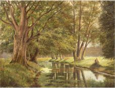 Engman, Clars (schwedischer Maler) "Waldlandschaft mit Bachlauf", Öl/Lw., unsign., rückseitig Zette