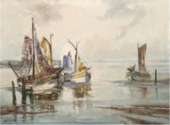 Stöver, Paula (1918 Bremen-1982 Worpswede) "Fischerboote", Öl/Lw., sign. u.l., 61x80 cm, Rahmen