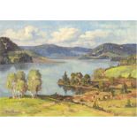 Halbauer "Ein Sommertag am See", Öl/Lw./Sperrholz, sign. u.l. und dat. 1943, 27x35 cm, Rahmen