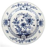 Meissen-Platte, Blaue Blumenmalerei mit Insekten, Glatte Form, 1. Wahl, Dm. 31 cm