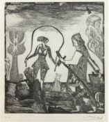 Morell, Pit (1939 Kassel) "Die Seilspringerin", Radierung, handsign. u.r., 3/100, 30x25 cm, im Pass