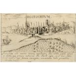 "Wismar", irrtümlich bezeichnet Rostochium", Kupfestich aus "Universus Terrarum Orbis" 1569, late