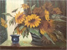 Adomeit "Sonnenblumen", Öl/Sperrholz., sign. u.r. und dat. ´38, 58,5x76 cm, Rahmen