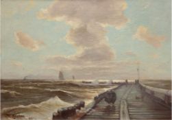 Reuter, Wilhelm (1874 Düsseldorf-1958 ebenda) "Seebrücke an der Ostsee", Öl/Lw., sign. u.l.,35,5x46