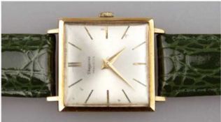 Herren-Armbanduhr "Dugena Precision", quadratisches 585er GG-Gehäuse, Handaufzug, goldene Stabindiz