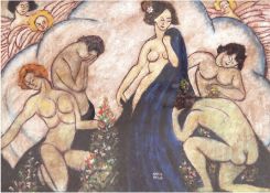Maler des 20. Jh. "Mythologische Szene", Öl/Mp., bez. "Kadar, Bela",  37x48 cm, hinter Glas und Rah