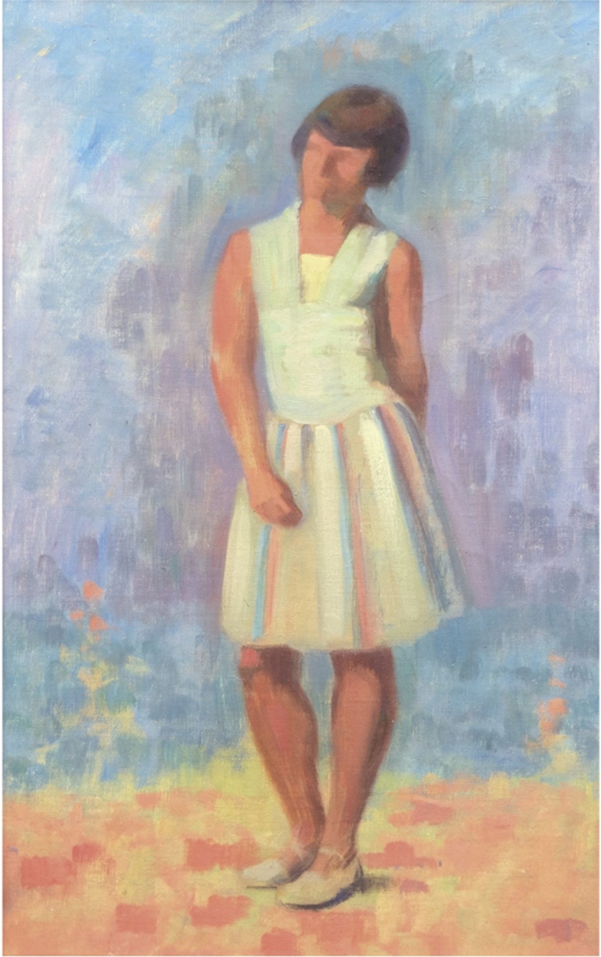 Niederer, Gen eigentlich Walter Eugen (1881 Stuttgart-1957 Basel) "Junge Frau in Landschaft", Öl/Lw
