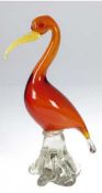 Figur "Ibis", Murano, farbloses Glas mit orangen und gelben Einschmelzungen, H. 24 cm