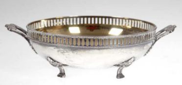 Schale, 830er Silber, David Andersen, punziert, 378 g, auf 4 Füßen, Schale innen vergoldet, stabför