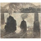 Klemm, Walther (1883-1957) "Eisenbahnen unter der Brücke", Litho., handsign. u.r., rückseitig Aufkl