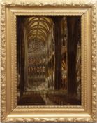 Maler des 19. Jh., "Junges Paar in der Kirche", Öl/Mp., unsign., 65x45 cm, Rahmen