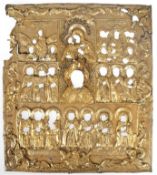 Oklad mit Heiligendarstellung, 18. Jh., vergoldet, Silber gepr., am oberen rechten Rand brüchig, li