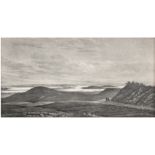 "Aussicht vom Rugard auf Rügen nach Jasmund", Litho, Blatt 17x27 cm, Rand verschmutzt, im Passepart