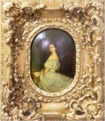 "Porträt Sissi", Lackmalerei auf ovaler, gewölbter Platte, undeutl. sign. u.r., 25x17 cm, Rahmen
