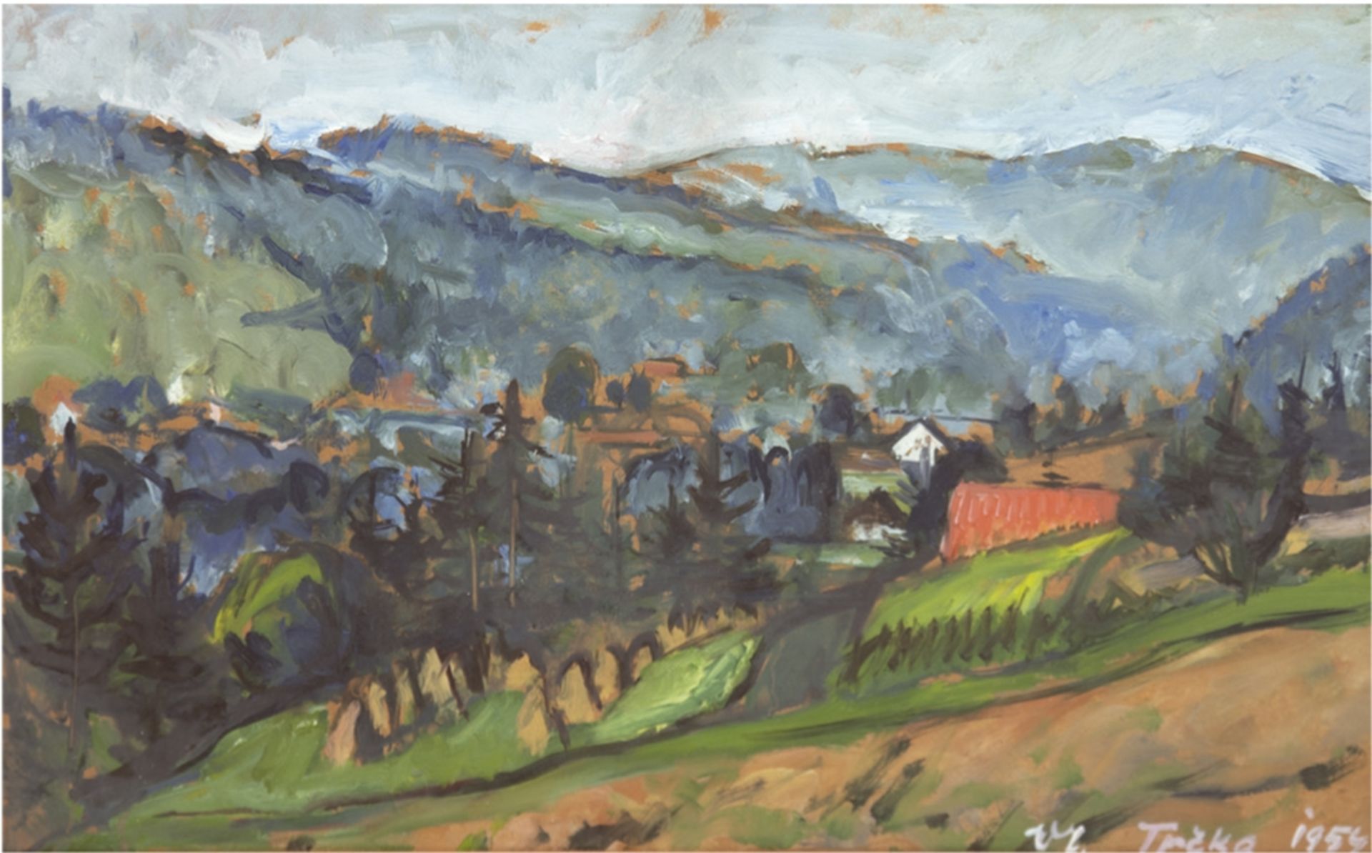 Trcka, V.L. (Tschechischer Maler) "Riesengebirge", Öl/Mp., sign. u.r. und dat. 1954, 32x43,5 cm, h