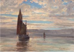 Bartels, Hugo (Deutscher Marinemaler um 1930) "Auslaufende Fischerboote im Morgengrauen", Öl/Lw., s
