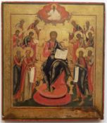 Ikone "Erweiterte Deesis-Jesus Christus im Zentrum sitzend", Rußland Anfang 19. Jh., Tempra /Holz, 