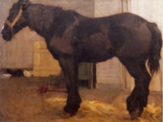 Wolf, Georg (1882 Düsseldorf- 1962 Uelzen) "Stehendes Pferd im Stall", Öl/Lw., rückseitig Nachlaßst