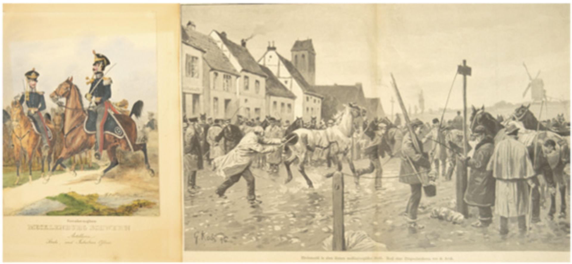 "Pferdemarkt in einer kleinen mecklenburgischen Stadt", Druck nach Georg Koch aus "Illustrierte Wel