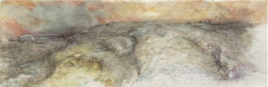 Noffke Augustin M. (1958 Hamburg) "Abstrakte Landschaft", Mischtechnik, 14x38 cm, im Passepartout h