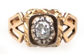 Ring um 1900, 585er GG, Gew. 4,8 g, ovaler Altschliffbrillant ca. 0,75 ct., RG 57, Innendurchmesser