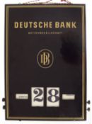 Werbekalender "Deutsche Bank", um 1950, mit seitlich einstellbarem Datum, 36x24,5x2 cm