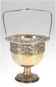 Korbschale, um 1900,  Orivit Köln, mit Glaseinsatz, Messing versilbert, stark berieben, ornamental 