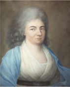 "Porträt einer Dame mit blauem Tuch", Pastell, undeutl. sign. u.r., 54x40 cm, hinter Glas und Rahme