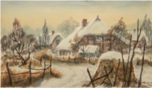 Maletzke, Helmut (1920 Neustettin-2017 Greifswald) "Dorf im Winter", Aquarell, sign. u.r., 50x72 cm
