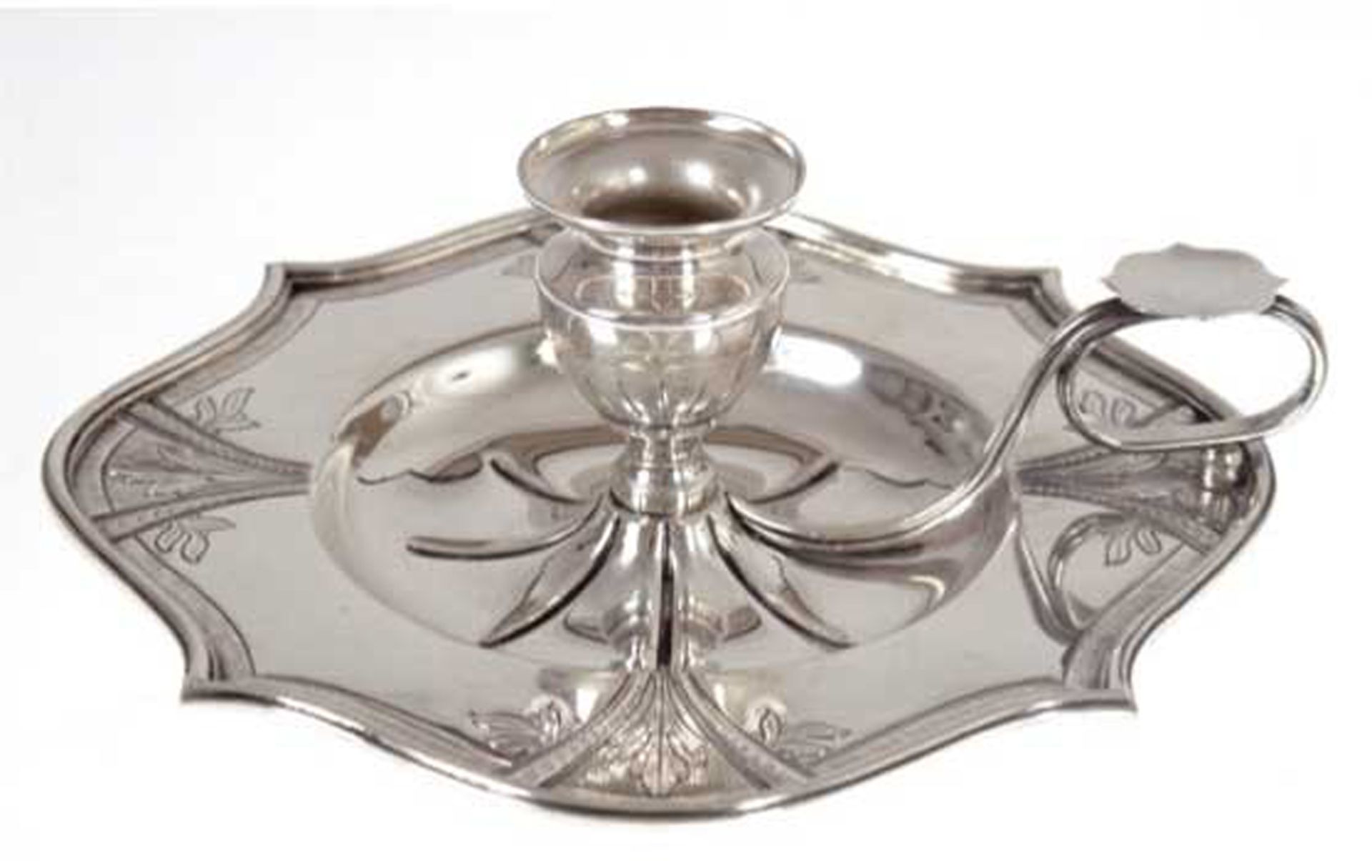 Tellerleuchter, 925er Silber, punziert, ca. 322 g, Teller mit floral ziselierter, geschweifter Fahn