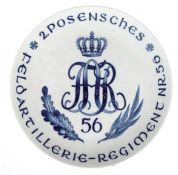 Meissen-Jubiläumsteller "2. Posensches Feldartillerie-Regiment Nr. 56" Augustus Rex, unterglasurbla