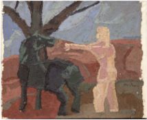 Nastasio, Alessandro (1934 in  Mailand geb.) "Mann neben seinem Pferd", Öl/Lw., sign. u.r., rücks. 