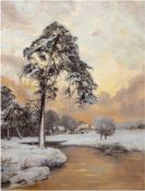 "Abendliche Winterlandschaft mit Blick ins Dorf", in Manier Julius Klever, Öl/Lw., unsign., 80,5x56