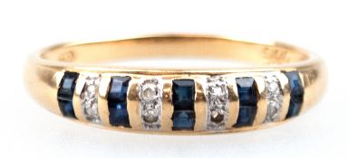 Saphir-Brillant-Ring, 585er GG, besetzt mit 10 Saphiren und 7 Brillanten (ursprünglich 8 Brill.), R