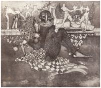 Kanitz, Heinz G. (1918 Swinemünde) "Karneval und Masken", Radierung, handsign. mittig, 32x41 cm, im