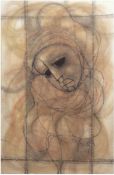 Macala, Benjamin Mzimkulu (1938 - 1997)  "Weiblicher Kopf" aquarellierte Kohlezeichnung, sign. und 
