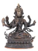 Buddha-Figur "Avalokiteshvara auf doppeltem Lotosthron", Bronze, Tibet, Anfang 20. Jh., geschlossen