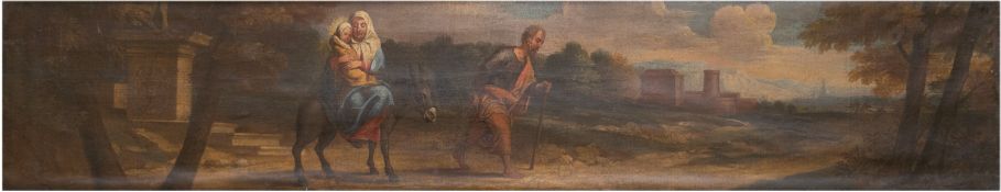 Italienischer Künstler des 17./18. Jh. "Flucht nach Ägypten", Öl/Lw., unsign., 30,5x167 cm, Rahmen